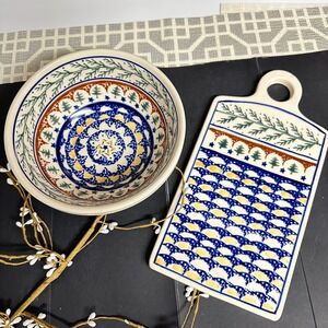 Polish Pottery Boleslawiec Cheese Charcuterie Cutting Board & 7" Bowl